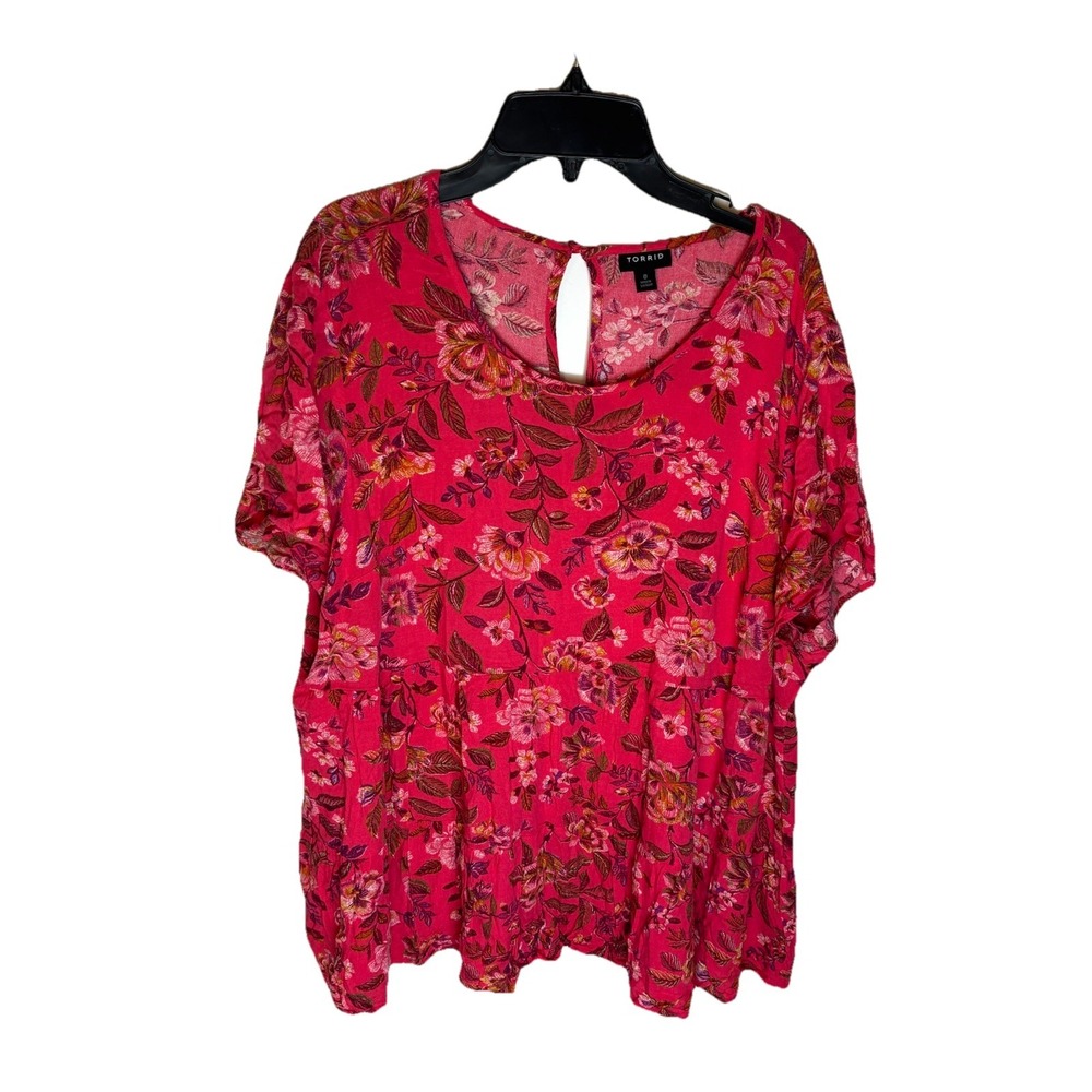 Torrid Top Womens 0 LG Pink Floral Flutter Short Sleeve Pullover Blouse Shirt